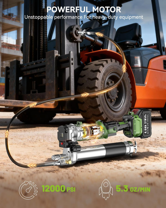 Electric Grease Gun with 2×4.0Ah Batteries: 2-in-1 Battery Powered Grease Gun w/ 12000 PSI 5.3 oz/min Flow, 39.4 Hose & 90° Coupler, Cordless Grease Gun Kit Gift for Car, Heavy Equipment Maintenance