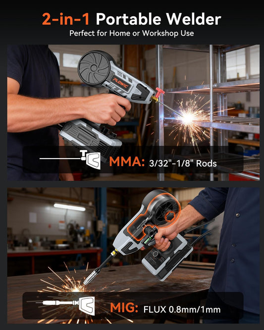 2 in 1 MIG and Stick Welder: 250A Handheld Portable Welding Machine, 110V Gasless Flux Core Wire Feed Welder & MMA ARC Welder Gun, 3.97lb w/LCD Display, for .032"/.040" Wire and 3/32"-1/8" Rod