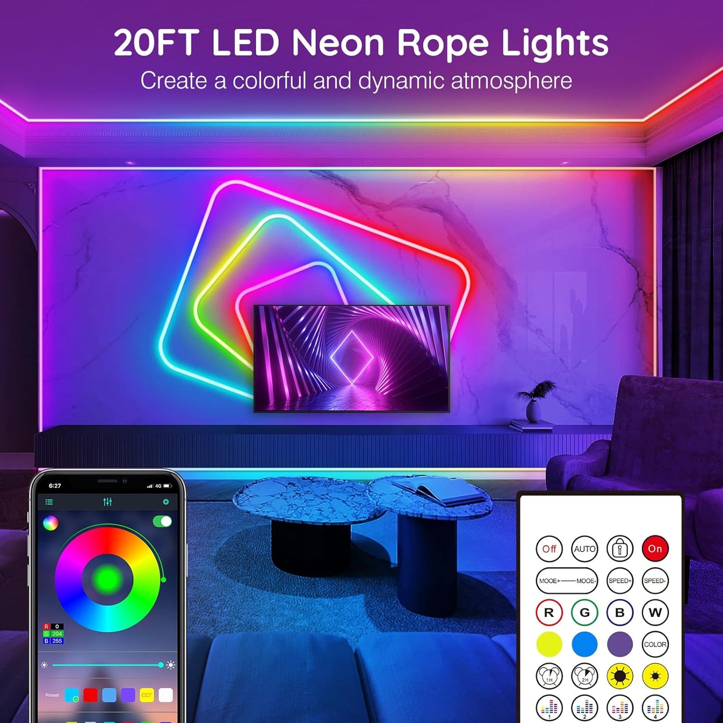 20Ft Neon Rope Lights