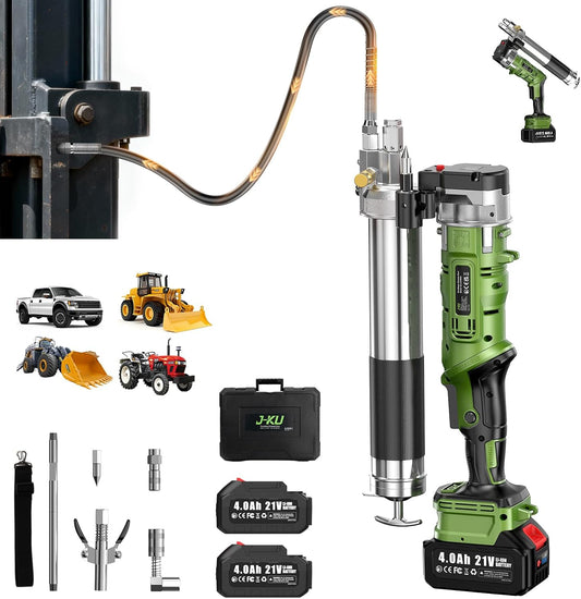Electric Grease Gun with 2×4.0Ah Batteries: 2-in-1 Battery Powered Grease Gun w/ 12000 PSI 5.3 oz/min Flow, 39.4 Hose & 90° Coupler, Cordless Grease Gun Kit Gift for Car, Heavy Equipment Maintenance